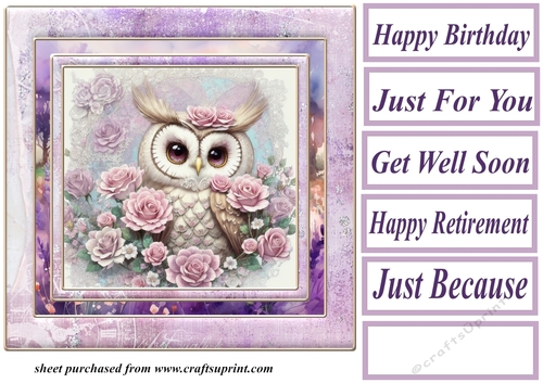 Lilac floral owl card front 1