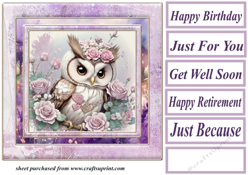 Lilac floral owl card front 2