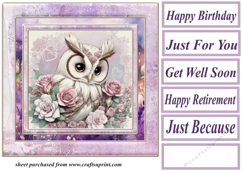 Lilac floral owl card front 3