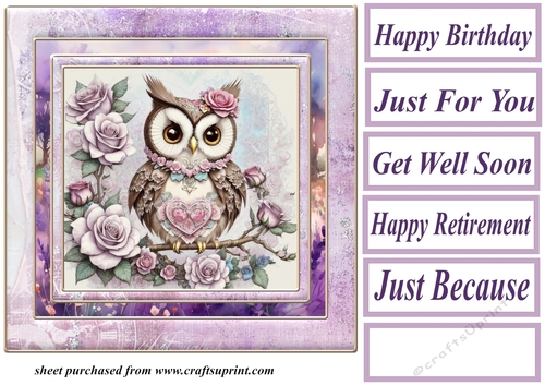 Lilac floral owl card front 4