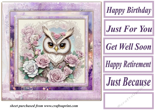 Lilac floral owl card front 5