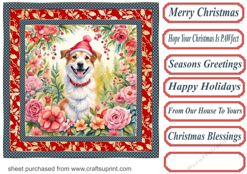 Floral Christmas pup card front 1
