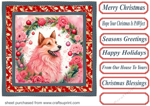 Floral Christmas pup card front 2