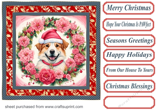 Floral Christmas pup card front 3