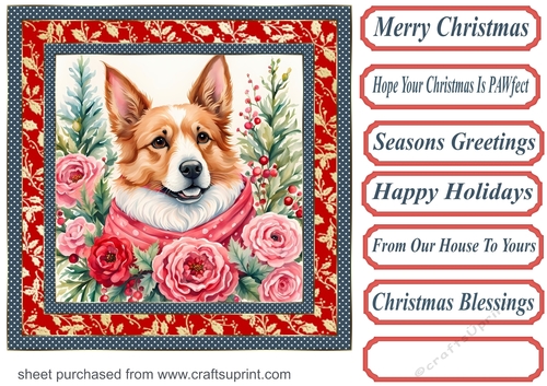 Floral Christmas pup card front 4