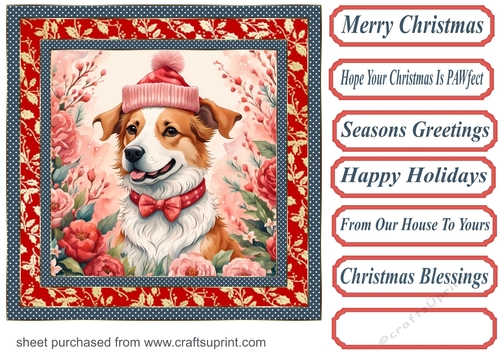 Floral Christmas pup card front 5