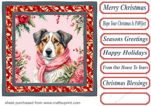 Floral Christmas pup card front 8