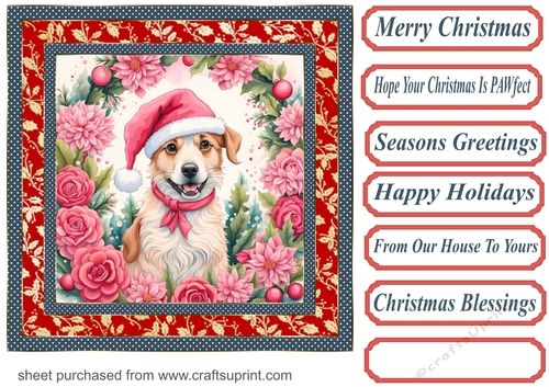 Floral Christmas pup card front 10