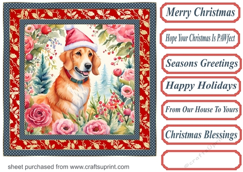 Floral Christmas pup card front 11