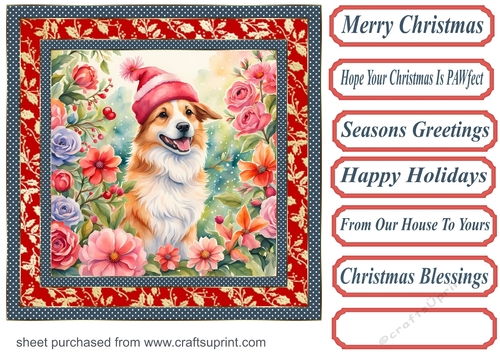 Floral Christmas pup card front 12