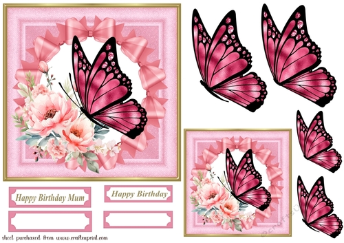Pink floral butterfly card fronts