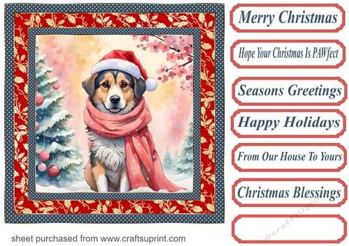 Floral Christmas pup card front 13