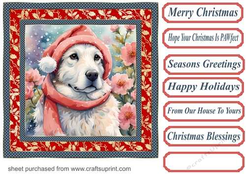 Floral Christmas pup card front 14