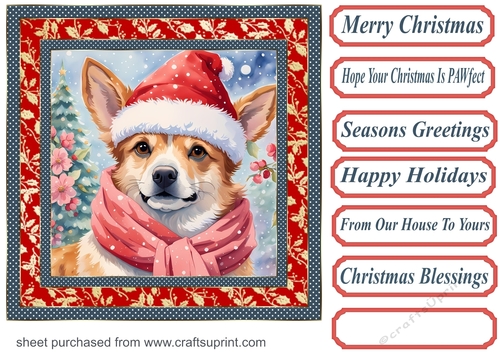 Floral Christmas pup card front 15