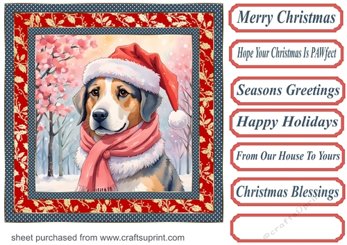 Floral Christmas pup card front 16