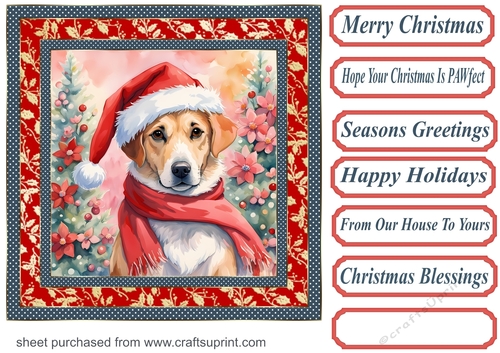 Floral Christmas pup card front 17