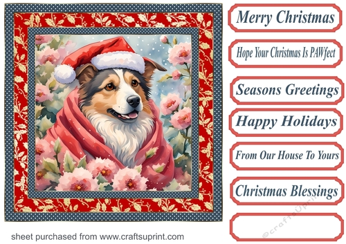 Floral Christmas pup card front 18