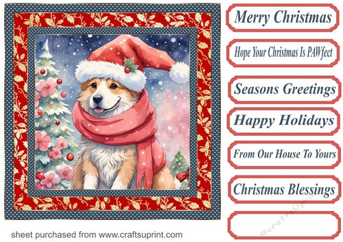 Floral Christmas pup card front 19