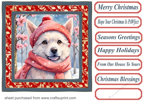Floral Christmas pup card front 20