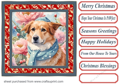 Floral Christmas pup card front 21