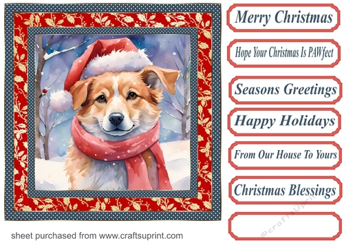 Floral Christmas pup card front 22