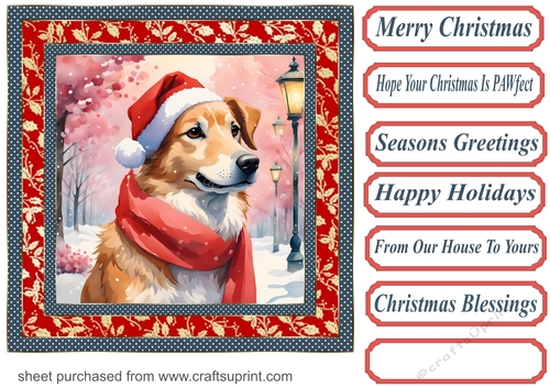 Floral Christmas pup card front 23