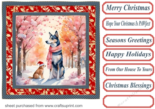 Floral Christmas pup card front 24