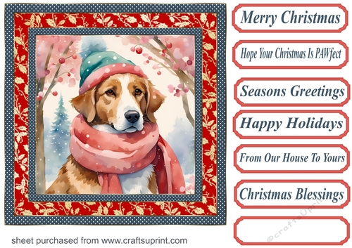 Floral Christmas pup card front 25