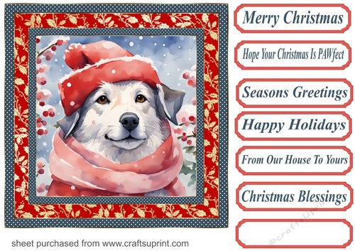Floral Christmas pup card front 26
