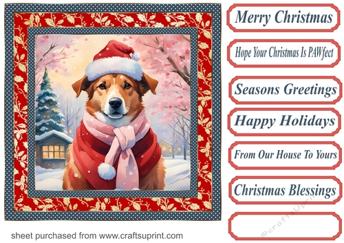 Floral Christmas pup card front 27