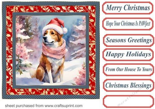 Floral Christmas pup card front 28