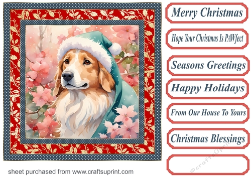 Floral Christmas pup card front 29