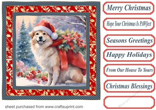 Floral Christmas pup card front 30