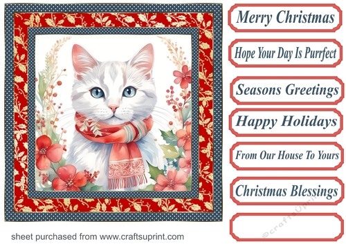 Christmas floral cat card front 14