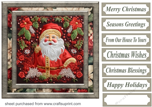 Embroidered Santa card front 5