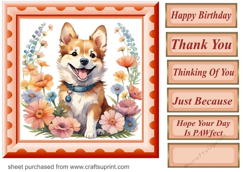 Framed floral pup card front 15