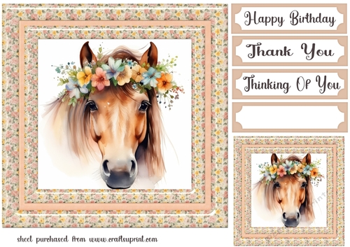 Floral horse head card front 1