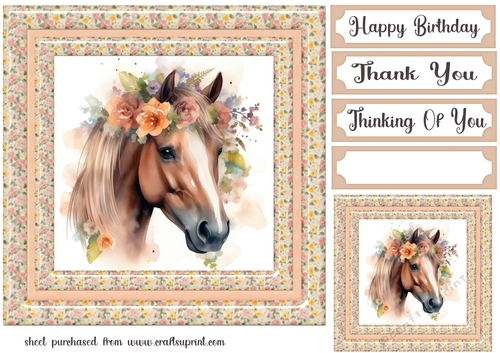 Floral horse head card front 2