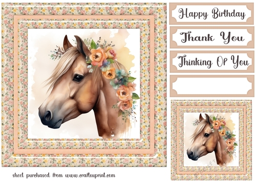 Floral horse head card front 3