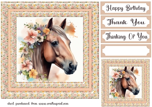 Floral horse head card front 4