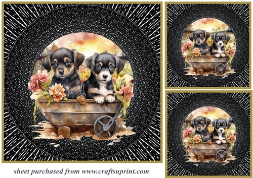 3 Wheel barrow pups card fronts/toppers 1