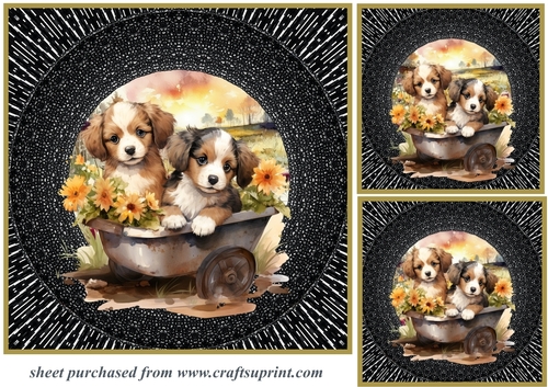 3 Wheel barrow pups card fronts/toppers 2
