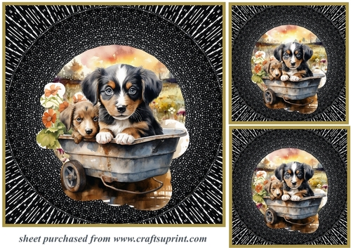 3 Wheel barrow pups card fronts/toppers 3