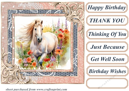 Horse in flowers card front 1