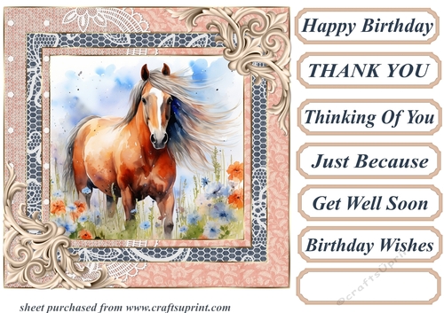 Horse in flowers card front 2