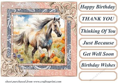 Horse in flowers card front 3