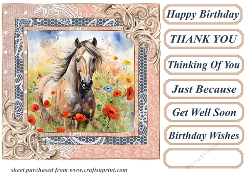 Horse in flowers card front 4
