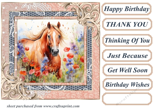 Horse in flowers card front 5