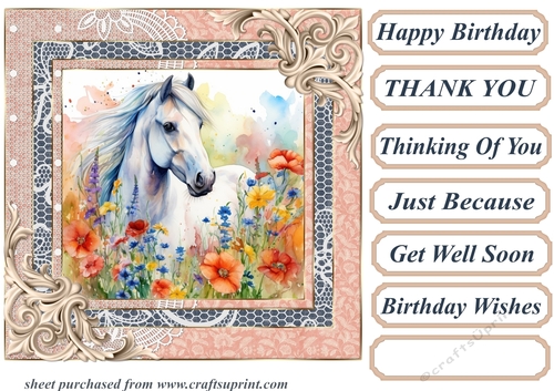 Horse in flowers card front 6