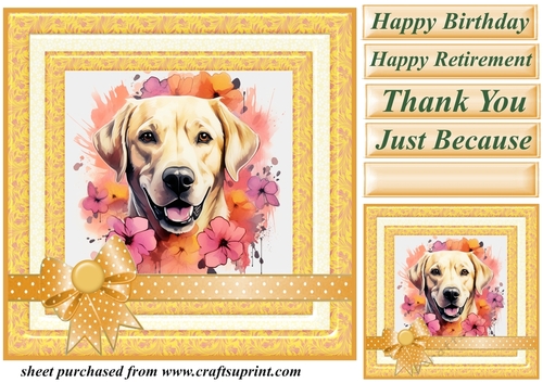 Labrador in flowers card front 8